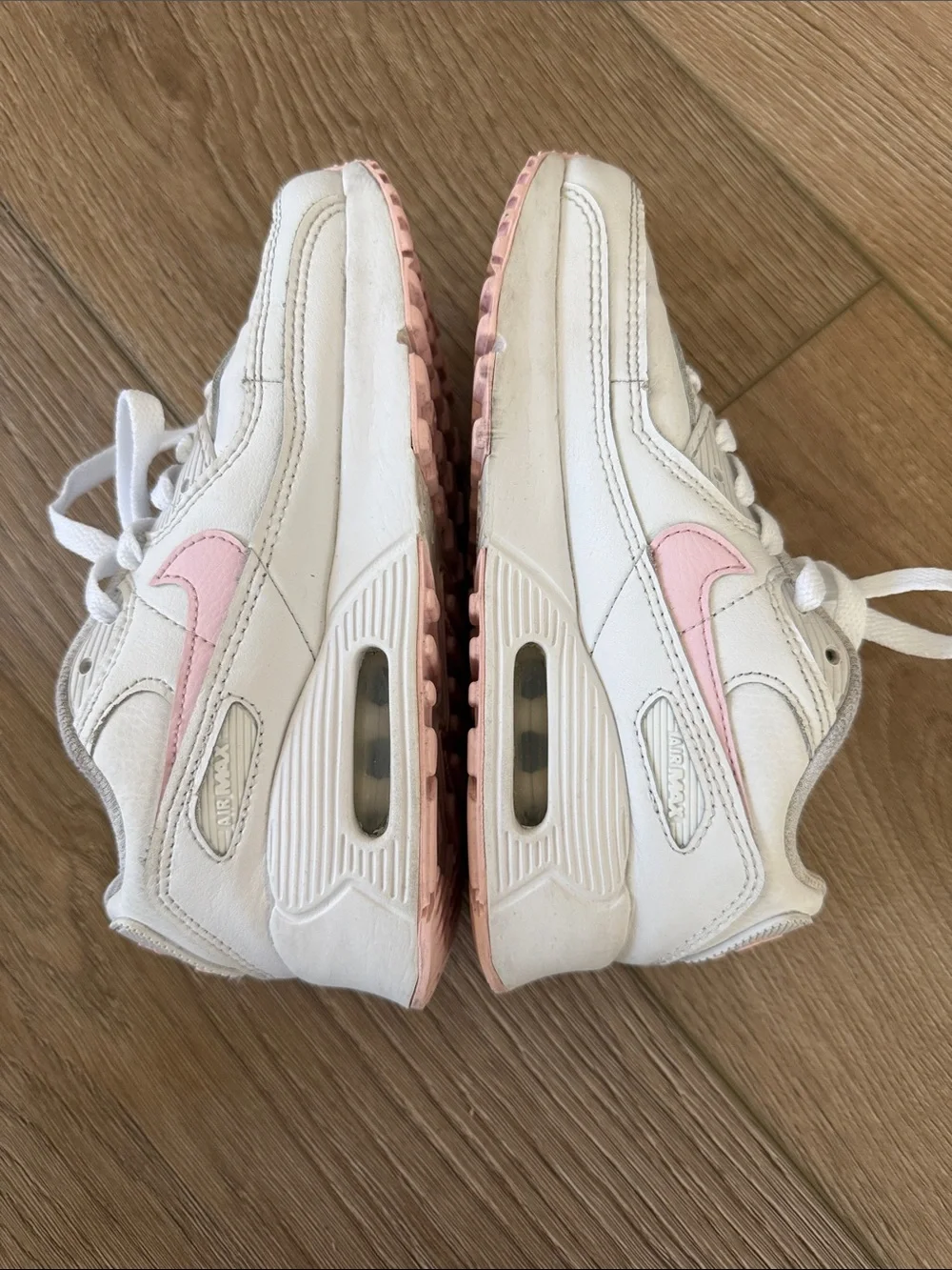 NIKE AIR - Kids White Sneakers with Pink Accent - Casual Lace-Up Shoes -2Y